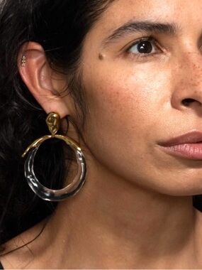 ALEXIS BITTAR Molten Metal Lucite Hoop Large Drop Earrings Gold Clear STYLE AP15